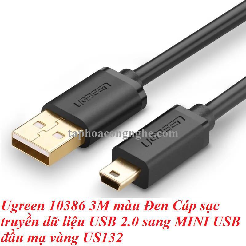 Ugreen 10386 3M màu Đen Cáp sạc truyền dữ liệu USB 2.0 sang MINI USB đầu mạ vàng US132 30010386